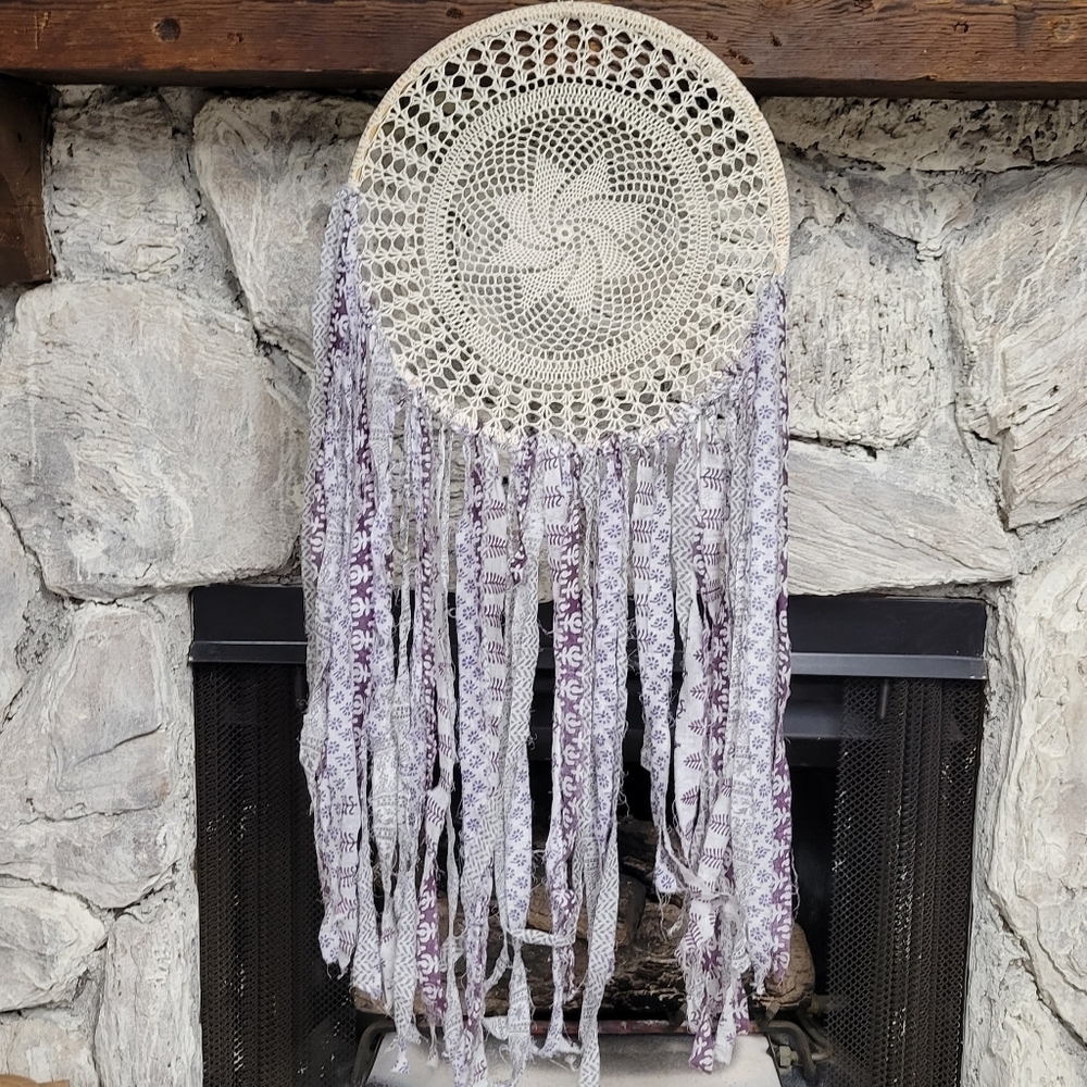Large Handmade Boho Dream Catcher Neutral Crochet Wall Hanging Rustic Decor